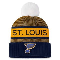 St. Louis Blues Fanatics Women's Authentic Pro Rink Cuffed Knit Hat with Pom - Navy/Gold - NHL 200000868