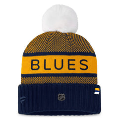 St. Louis Blues Fanatics Women's Authentic Pro Rink Cuffed Knit Hat with Pom - Navy/Gold - NHL 200000868