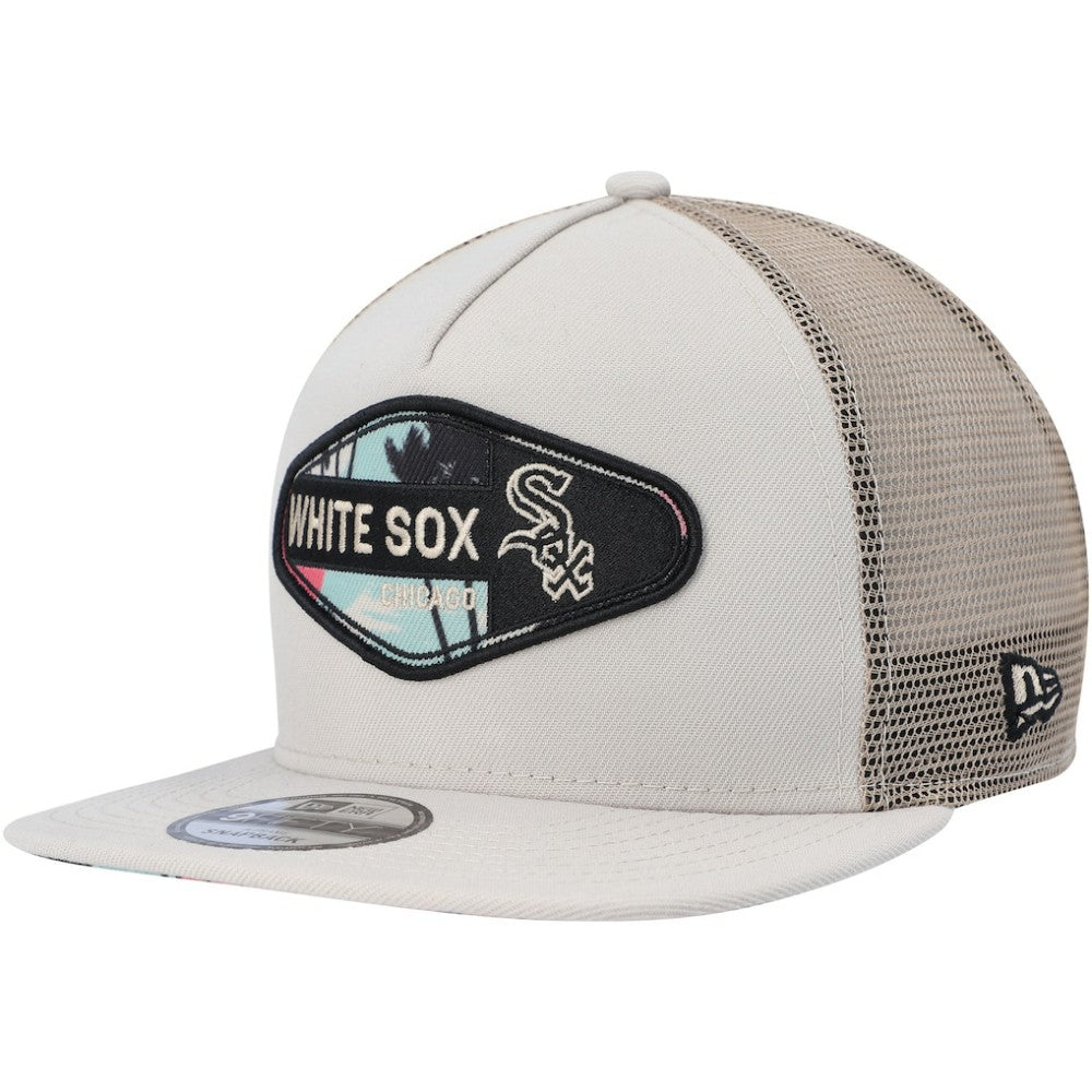 Chicago White Sox New Era Retro Beachin' Patch A-Frame Trucker 9FIFTY Snapback Hat - Natural - New Era Lifestyle