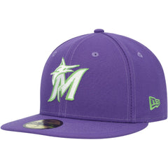Miami Marlins New Era Lime Side Patch 59FIFTY Fitted Hat - Purple - New Era on Sale