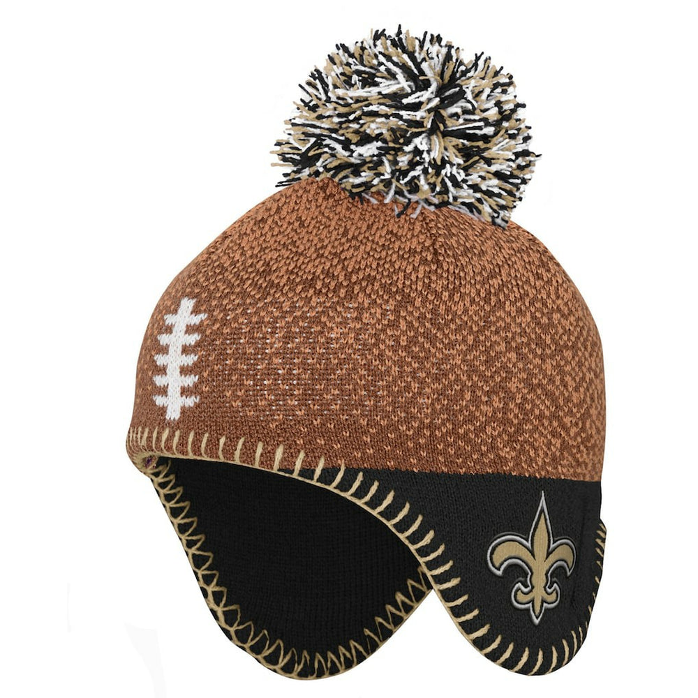 New Orleans Saints Preschool Football Head Knit Hat with Pom Brown