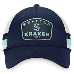 Seattle Kraken Fanatics Fundamental Striped Trucker Adjustable Hat - Deep Sea Blue/White - NHL 200010337