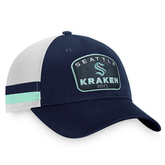 Seattle Kraken Fanatics Fundamental Striped Trucker Adjustable Hat - Deep Sea Blue/White - NHL 200010337