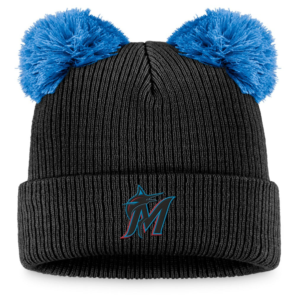 Miami Marlins Fanatics Women's Double Pom Cuffed Knit Hat - Black/Blue - Fanatics on Sale