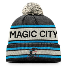 Miami Marlins Fanatics Hometown Slogan Cuffed Knit Hat with Pom - Black/Natural - Fanatics Sale
