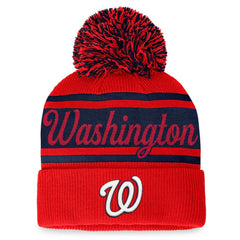 Washington Nationals Fanatics Women's Script Cuffed Knit Hat with Pom - Red/Navy - Fanatics on Sale