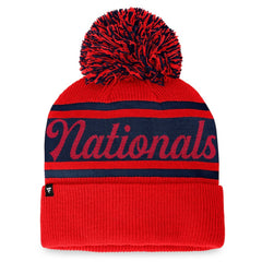 Washington Nationals Fanatics Women's Script Cuffed Knit Hat with Pom - Red/Navy - Fanatics on Sale