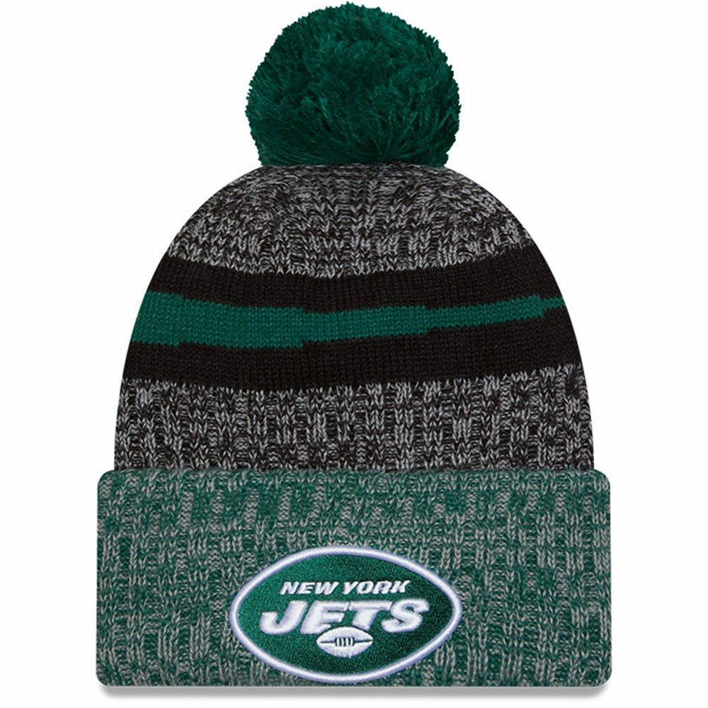 New York Jets New Era 2023 Sideline Sport Cuffed Pom Knit Hat Black/Green