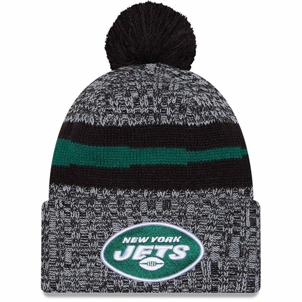 New York Jets New Era 2023 Sideline Cuffed Knit Hat With Pom Black