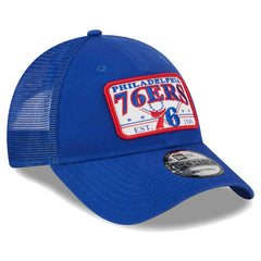 Philadelphia 76ers Plate Oversized Patch Trucker 9FORTY Adjustable Hat Royal | New Era discount