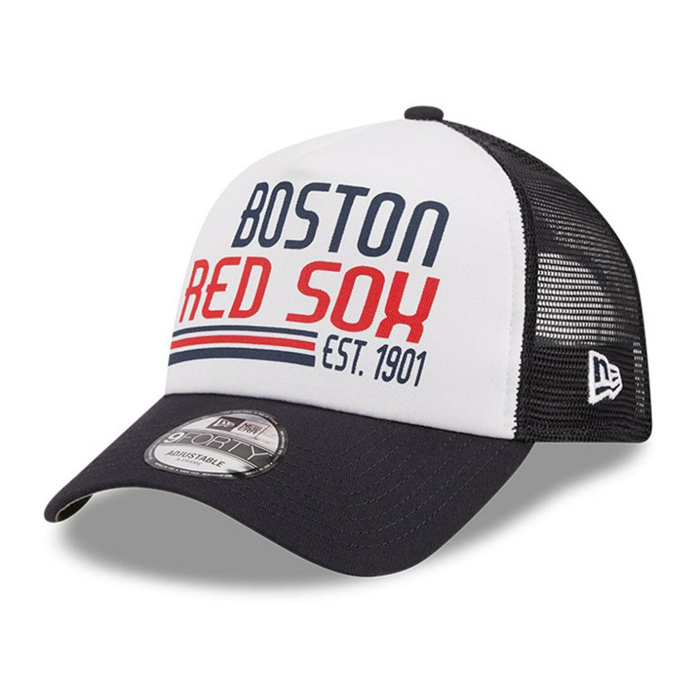 Boston Red Sox New Era Stacked A-Frame Trucker 9FORTY Adjustable Hat - White/Navy - New Era Online