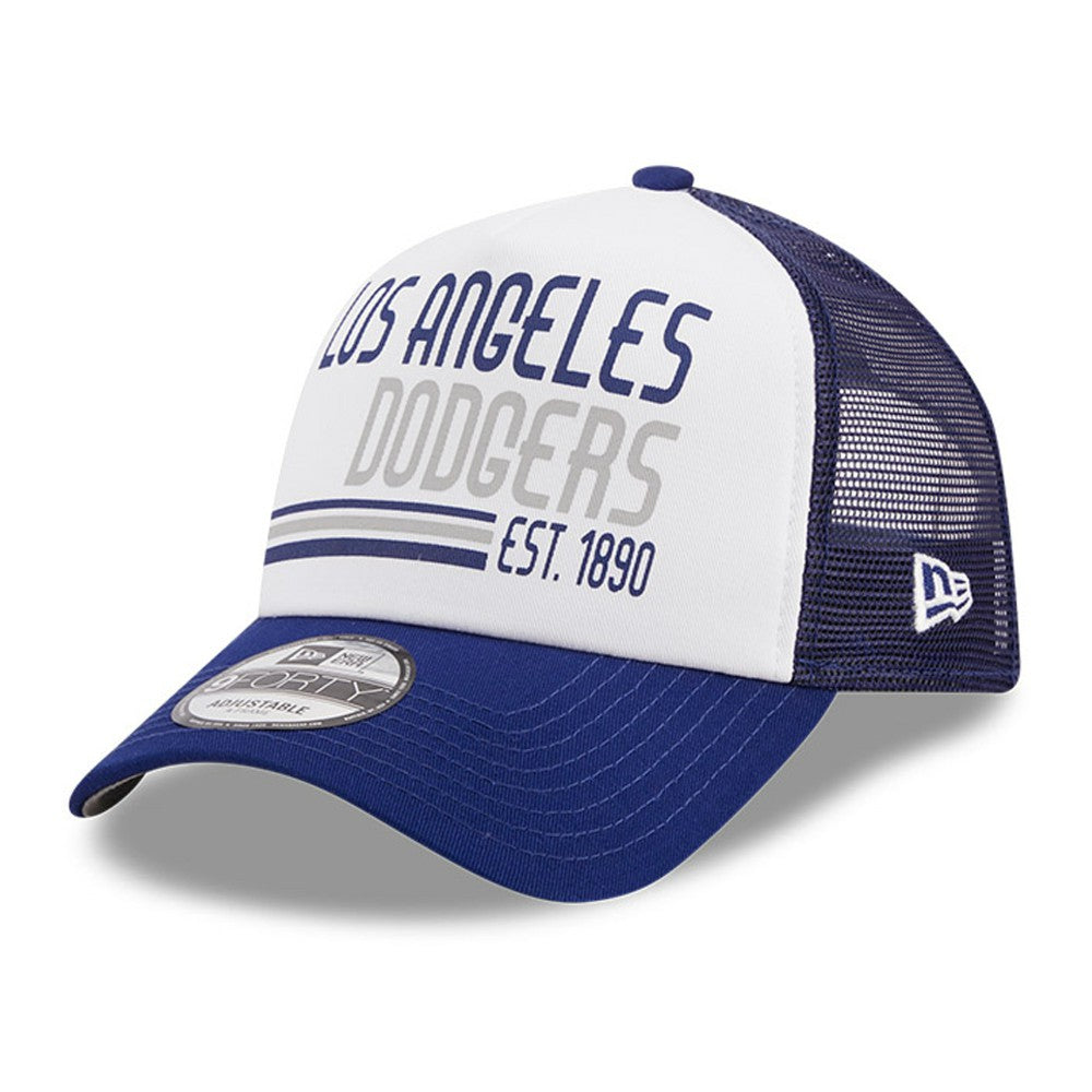 Los Angeles Dodgers New Era Stacked A-Frame Trucker 9FORTY Adjustable Hat - White/Royal - New Era Online
