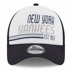 New York Yankees New Era Stacked A-Frame Trucker 9FORTY Adjustable Hat - White/Navy - New Era Lifestyle