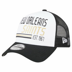 New Orleans Saints New Era Stacked A-Frame Trucker 9FORTY Adjustable Hat White/Black