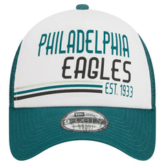 Philadelphia Eagles New Era Stacked A-Frame Trucker 9FORTY Adjustable Hat White/Midnight Green