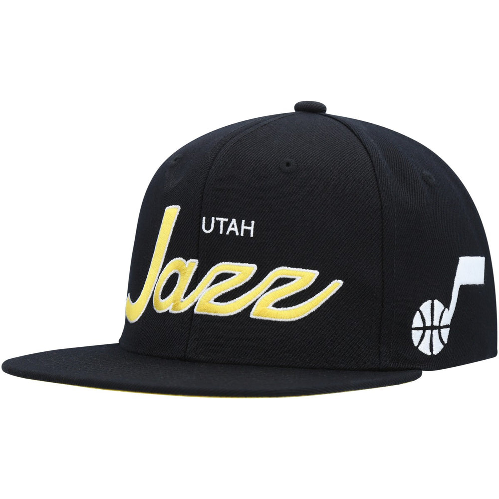 Utah Jazz Hardwood Classics Script 2.0 Snapback Hat Black | Mitchell & Ness Near Me