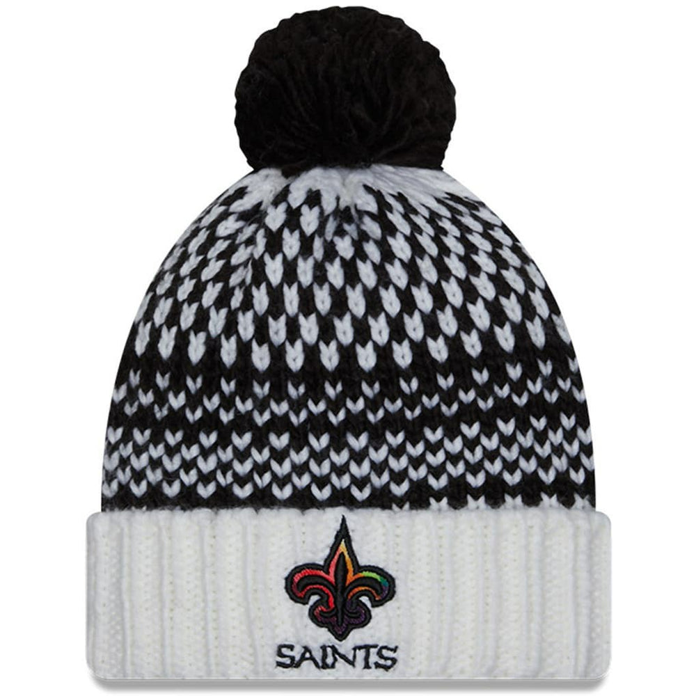 New Orleans Saints New Era Women's 2023 NFL Crucial Catch Cuffed Pom Knit Hat Black/White