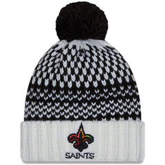 New Orleans Saints New Era Women's 2023 NFL Crucial Catch Cuffed Pom Knit Hat Black/White