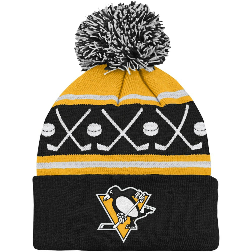 Pittsburgh Penguins Preschool Faceoff Cuffed Knit Hat with Pom - Black - NHL 200025324