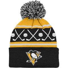 Pittsburgh Penguins Preschool Faceoff Cuffed Knit Hat with Pom - Black - NHL 200025324