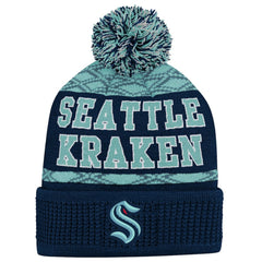 Seattle Kraken Youth Puck Cuffed Knit Hat with Pom - Deep Sea Blue - NHL 200025340