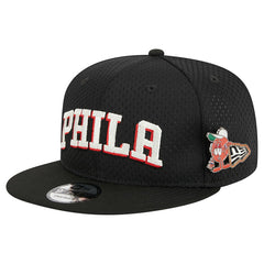 Philadelphia 76ers Post-Up Pin Mesh 9FIFTY Snapback Hat Black | New Era for sale
