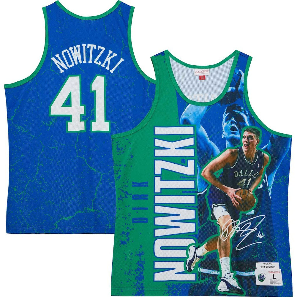 Dirk Nowitzki Dallas Mavericks Hardwood Classics Player Burst Tank Top for sale Blue | Mitchell & Ness online