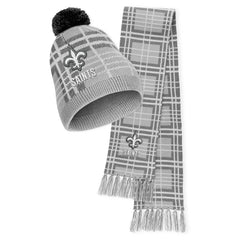 New Orleans Saints WEAR by Erin Andrews Women's Plaid Knit Hat with Pom & Scarf Set