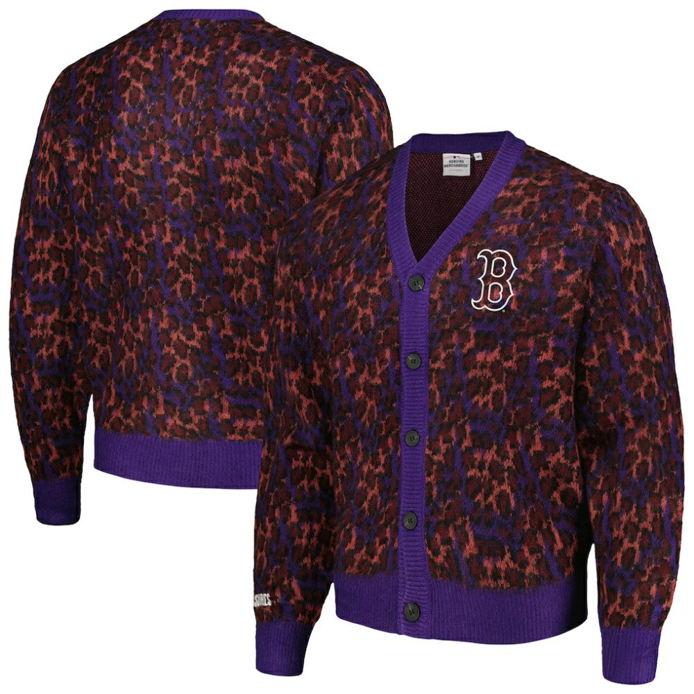 Boston Red Sox PLEASURES Cheetah Cardigan Button-Up Sweater - Purple - MLB Discount