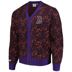 Boston Red Sox PLEASURES Cheetah Cardigan Button-Up Sweater - Purple - MLB Discount