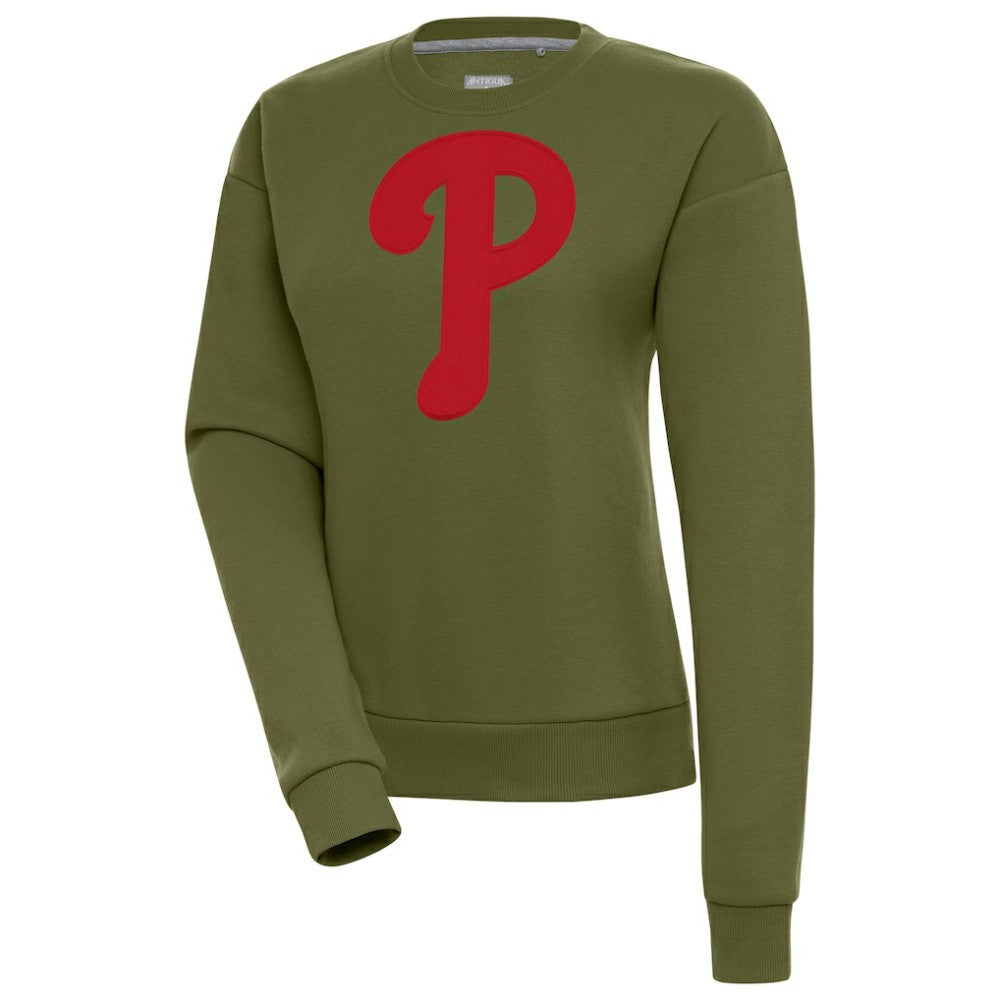 Philadelphia Phillies Antigua Women's Victory Pullover Sweatshirt - Olive - MLB Sale