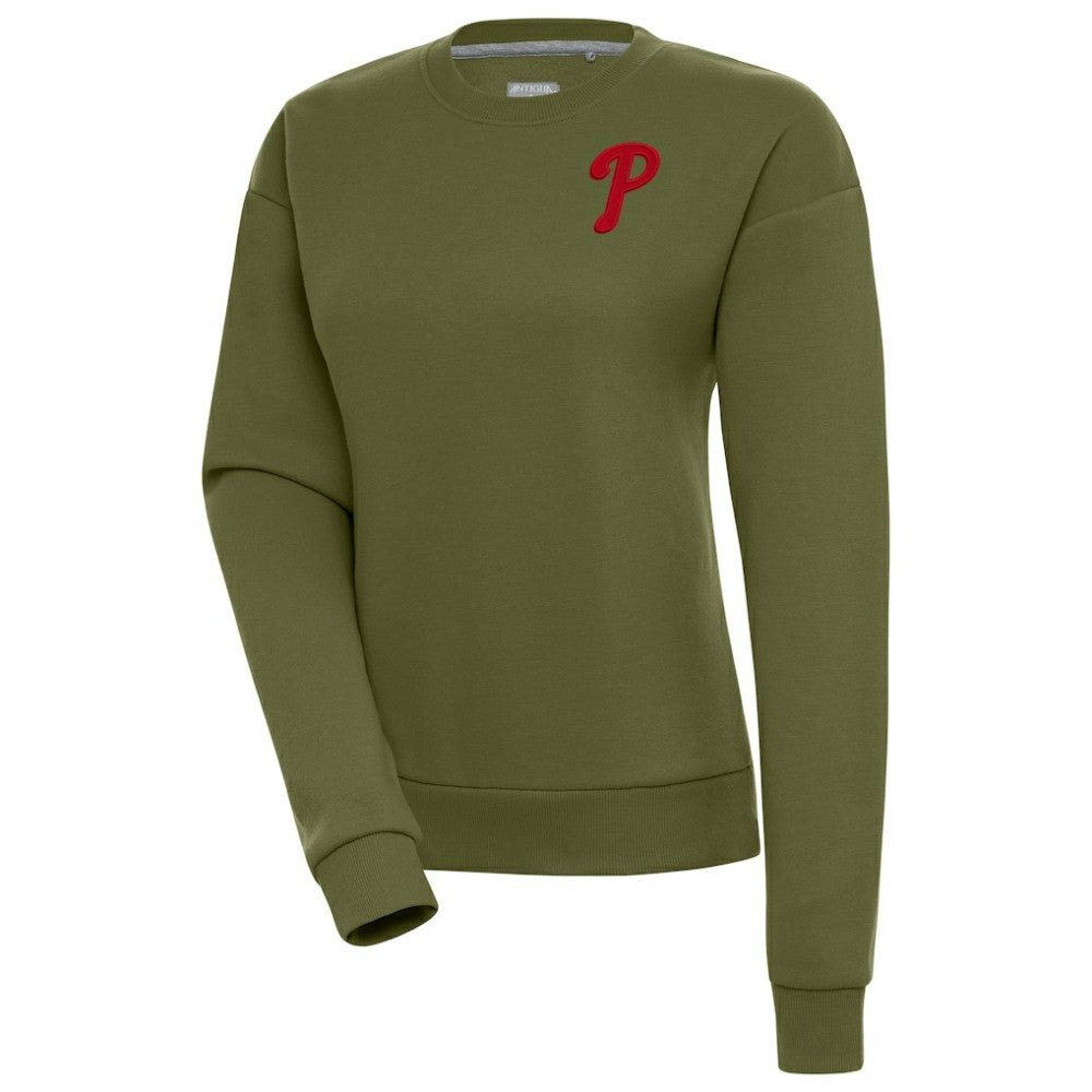 Philadelphia Phillies Antigua Women's Victory Pullover Sweatshirt - Olive - MLB Discount