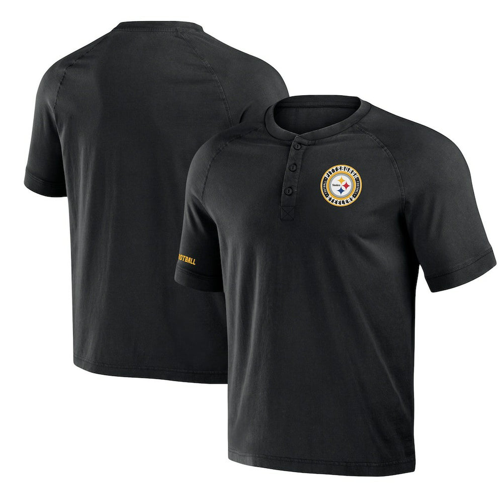 Fanatics Pittsburgh Steelers NFL x Darius Rucker Collection Washed Raglan Henley T-Shirt Black