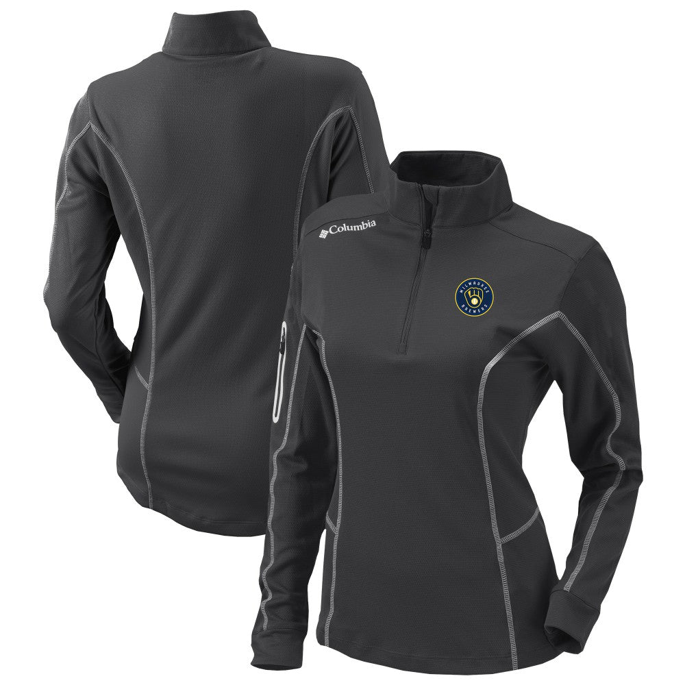 Milwaukee Brewers Columbia Women's Omni-Wick Shotgun Quarter-Zip Pullover Top - Charcoal - Columbia Discount