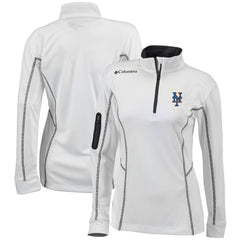 New York Mets Columbia Women's Omni-Wick Shotgun Quarter-Zip Pullover Top - White - Columbia on Sale