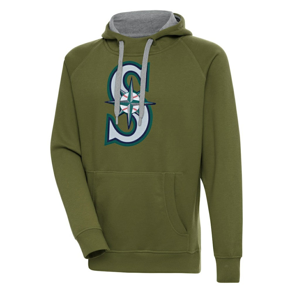 Seattle Mariners Antigua Victory Pullover Hoodie - Olive - MLB on Sale