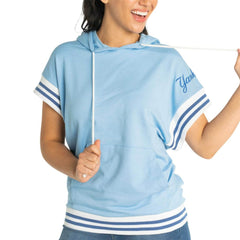 New York Yankees Lusso Women's Mabel Tri-Blend Short Sleeve Pullover Hoodie - Light Blue - MLB on Sale