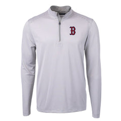Boston Red Sox Cutter & Buck Virtue Eco Pique Micro Stripe Recycled Quarter-Zip Pullover Top - Gray/White - MLB on Sale