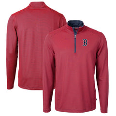 Boston Red Sox Cutter & Buck Virtue Eco Pique Micro Stripe Recycled Quarter-Zip Pullover Top - Red/Navy - MLB Discount