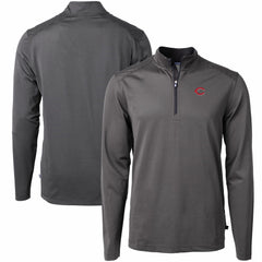 Cincinnati Reds Cutter & Buck Virtue Eco Pique Micro Stripe Recycled Quarter-Zip Pullover Top - Black/Gray - MLB Sale