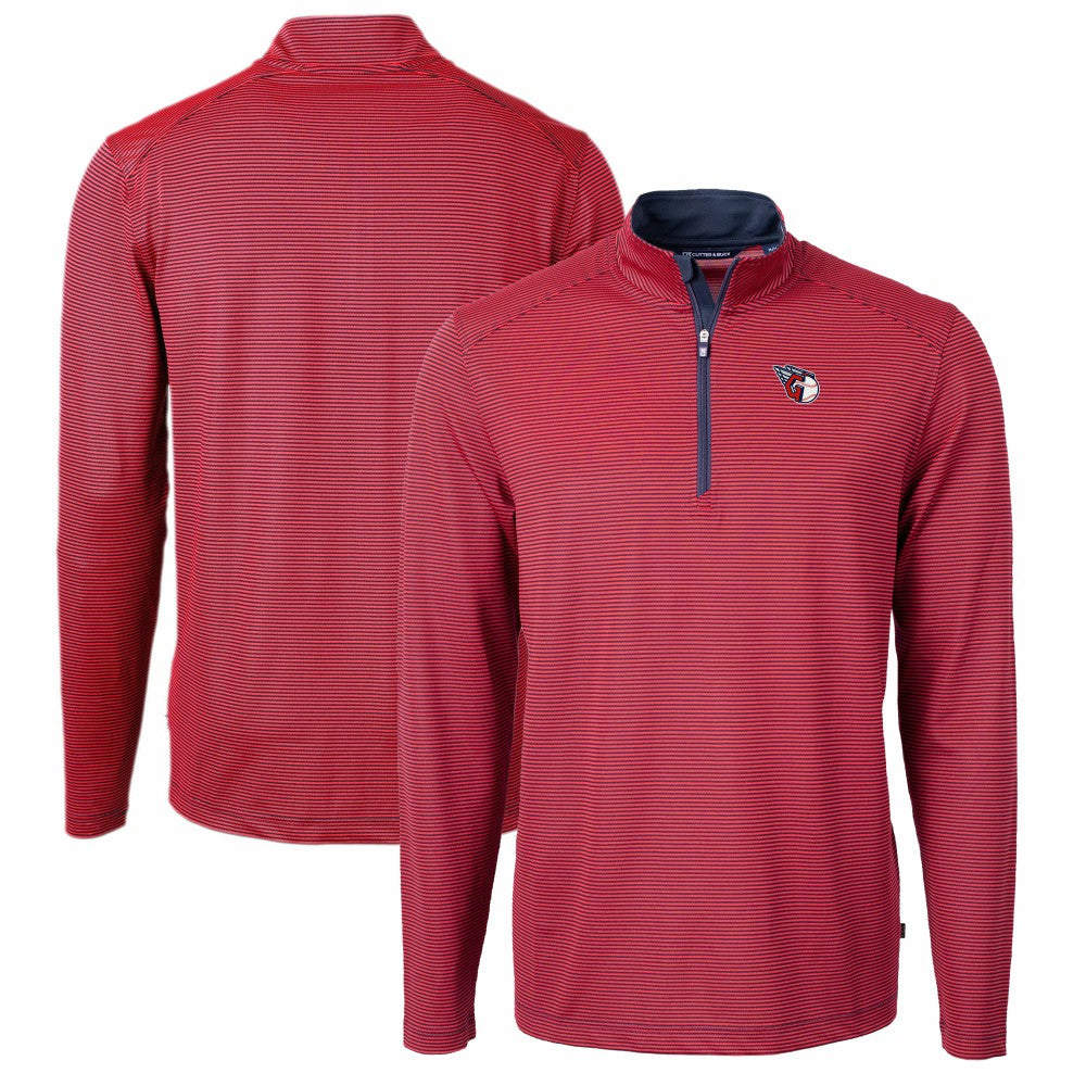 Cleveland Guardians Cutter & Buck Virtue Eco Pique Micro Stripe Recycled Quarter-Zip Pullover Top - Red/Navy - MLB Sale