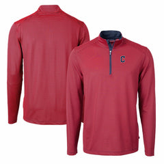Cleveland Guardians Cutter & Buck Virtue Eco Pique Micro Stripe Recycled Quarter-Zip Pullover Top - Red/Navy - MLB Online