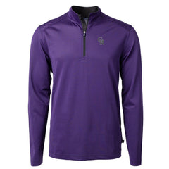 Colorado Rockies Cutter & Buck Virtue Eco Pique Micro Stripe Recycled Quarter-Zip Pullover Top - Purple/Black - MLB Sale