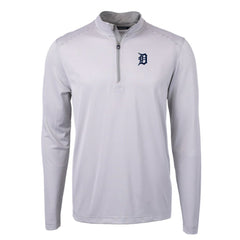 Detroit Tigers Cutter & Buck Virtue Eco Pique Micro Stripe Recycled Quarter-Zip Pullover Top - Gray/White - MLB Lifestyle