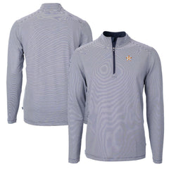 Houston Astros Cutter & Buck Virtue Eco Pique Micro Stripe Recycled Quarter-Zip Pullover Top - Navy/White - MLB Sale