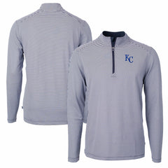 Kansas City Royals Cutter & Buck Virtue Eco Pique Micro Stripe Recycled Quarter-Zip Pullover Top - Navy/White - MLB Lifestyle