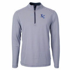 Kansas City Royals Cutter & Buck Virtue Eco Pique Micro Stripe Recycled Quarter-Zip Pullover Top - Navy/White - MLB Lifestyle