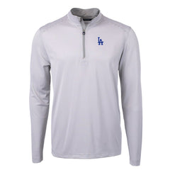 Los Angeles Dodgers Cutter & Buck Virtue Eco Pique Micro Stripe Recycled Quarter-Zip Pullover Top - Gray/White - MLB on Sale