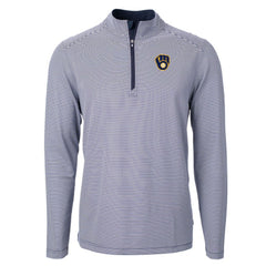Milwaukee Brewers Cutter & Buck Virtue Eco Pique Micro Stripe Recycled Quarter-Zip Pullover Top - Navy/White - MLB on Sale