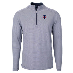Minnesota Twins Cutter & Buck Virtue Eco Pique Micro Stripe Recycled Quarter-Zip Pullover Top - Navy/White - MLB Lifestyle